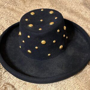 Vintage Navy Bollman Wool Doelskin with Gold Studs Hat